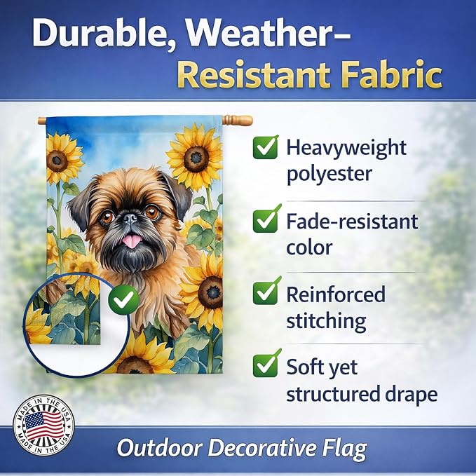 Caroline's Treasures DAC6041CHF Brussels Griffon in Sunflowers House Flag Large Porch Sleeve Pole Decorative Outside Yard Banner Artwork Wall Hanging, Polyester, House Size, Multicolor