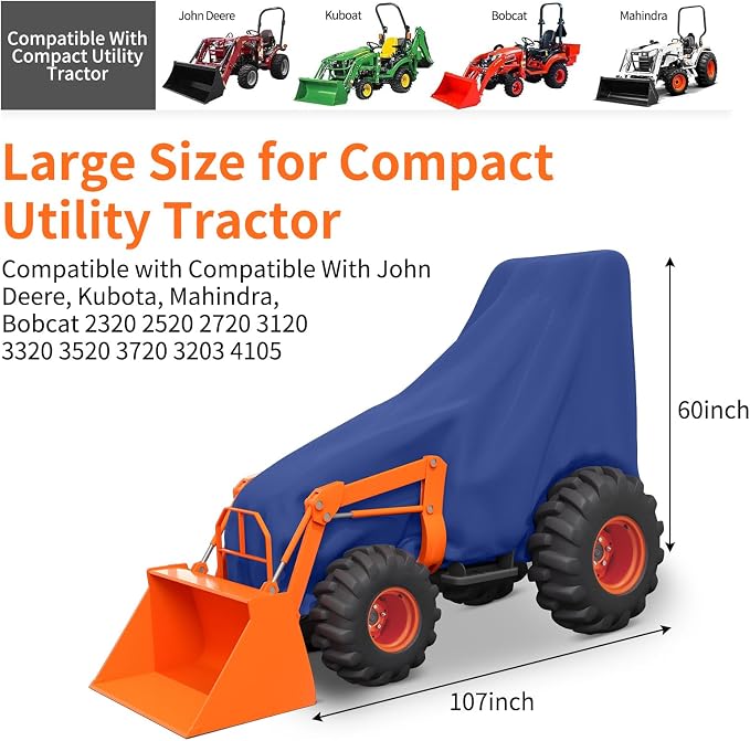 STARTWO Tractor Cover Waterproof Heavy Duty for Compact Utility Tractors LP95637 for Series 2320 2520 2720 3120 3320 3520 3720 3203 4105,Blue