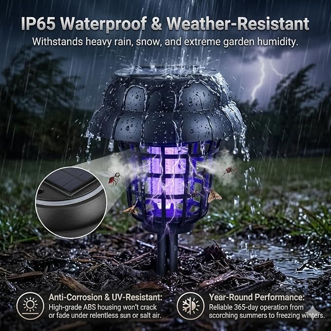 4 Pack Solar Bug Zapper Outdoor Waterproof Mosquito Repellent Outdoor Patio Mosquito Trap & Killer for Moths, Gnats, Flies, Small Flying Insect, Solar Powered Fly Zapper for Garden, Patio, Backyard