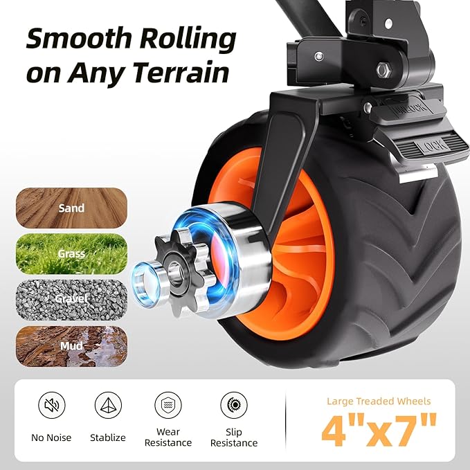 EchoSmile Collapsible Foldable Extended Wagon with 500Lbs Weight Capacity, 300L Folding Utility Wagon Cart with Big All-Terrain Wheels for Beach,Sport,Garden&Grocery (Black&Orange)