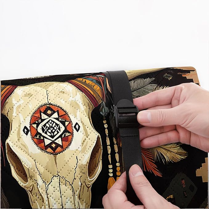Outdoor Picnic Blanket Portable Ultrasonic Waterproof Picnic Bull Skull Printed Camping Beach Mat for Sand and Wet Grass Hiking (Bull Skull S