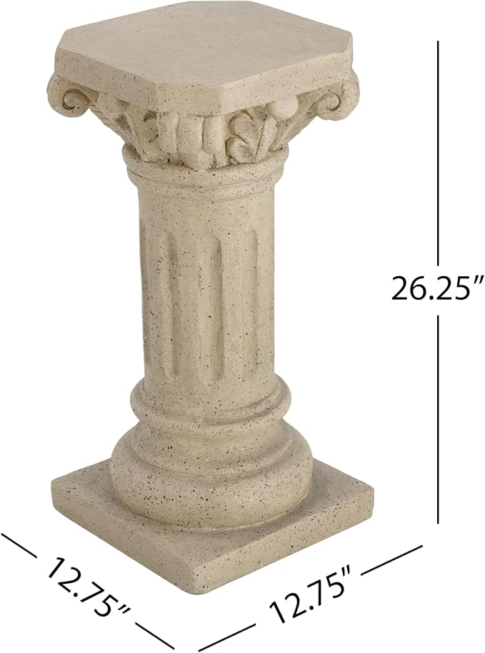 Christopher Knight Home Jorine 26.25"H Plant Stand, Lightweight Concrete Plant Stand, Pedestal Column Side Table, Indoor Outdoor Plants Standing for Entryway Garden Yard Home, No Assemly Needed, Sand