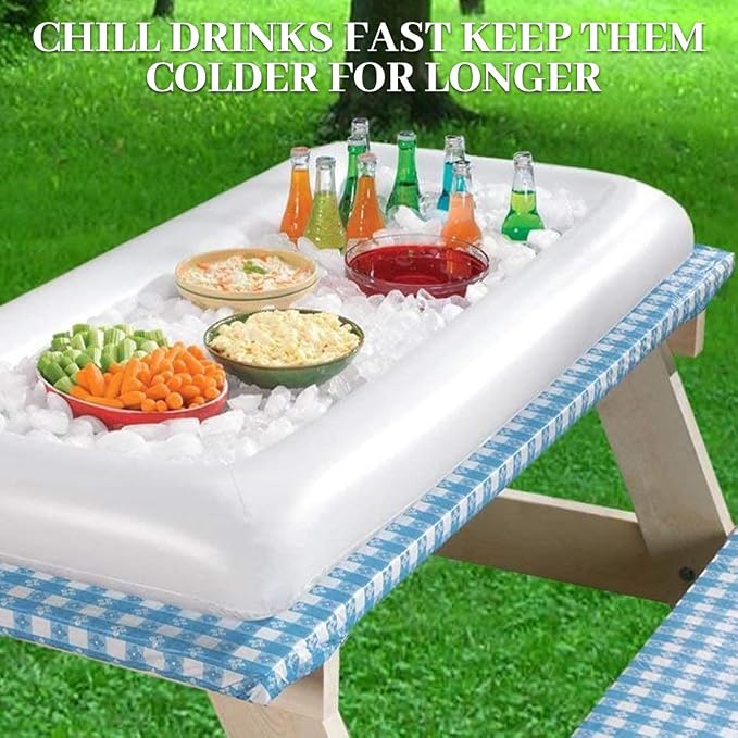 Inflatable Serving Bar & Mesh Food Covers Set, Party Supplies for Picnics Pool Bar Outside Include 1Pcs 53"*25" Inflatable Serving Bar Buffet Cooler, 1Pcs 40"*24" Food Tents