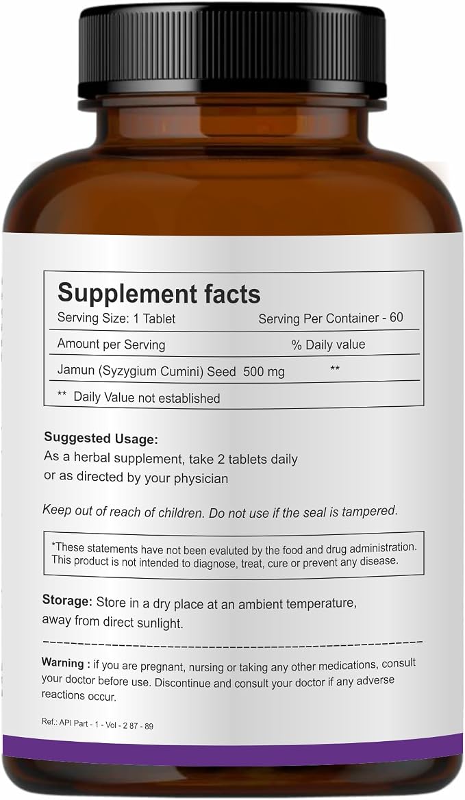 Herb Essential Jamun Seed Tablets 500mg (60 Count) Syzygium Cumini Seed Supplement Indian BlackBerry Tablets, Vegan, Additive-Free & Non-GMO Formula- 60 Count (Pack of 1)