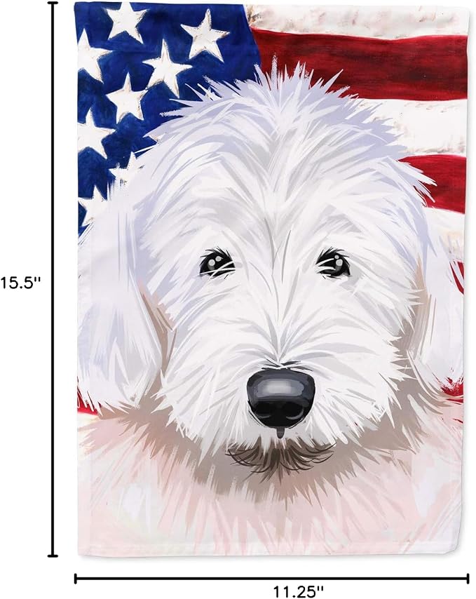 Caroline's Treasures CK6635GF Old English Sheepdog American Flag Garden Flag Mailbox Flag Decorative Yard Flag Banner Outside Patio Artwork Yard Flower Beds, Garden Size, Multicolor