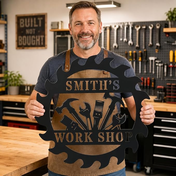 Personalized Metal Workshop Sign Custom Garage Sign for Men Dad Grandpa Husband Man Cave Wall Decor Tool Room Metal Wall Art Father’s Day Gift