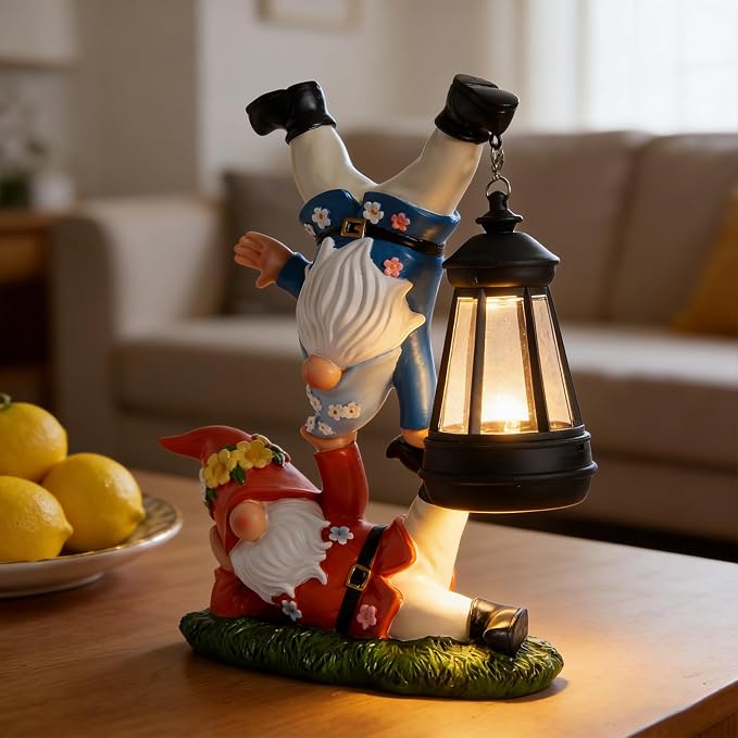 WDS WONDROUS Solar Garden Gnome Statue Decor with LED Lights Gnome Decorations for Outdoor Yard Patio Lawn Balcony Decor Birthday Gift for Woman Grandma Outside Garden Statues & Sulptures