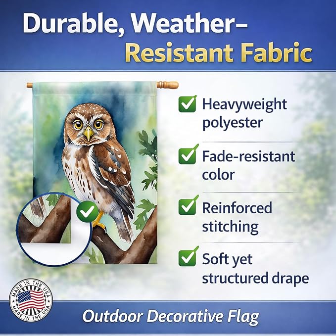 Caroline's Treasures Northern Pygmy Owl House Flag Large Porch Sleeve Pole Decorative Outside Yard Banner Artwork Wall Hanging, Polyester, House Size, Multicolor