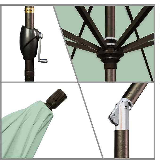 California Umbrella 9' Round Aluminum Market Umbrella, Crank Lift, Push Button Tilt, Bronze Pole