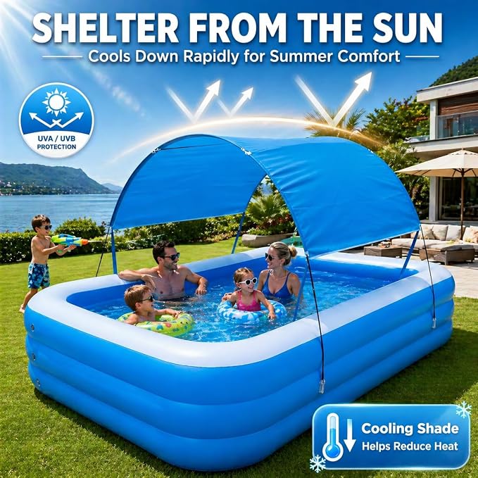 Inflatable Pool with Canopy,116" X 67" X 22" Large Inflatable Pool for Kids,Adults Thickened Family Swimming Pool for Toddlers, Outdoor, Garden, Backyard, Summer Water Party (XL)