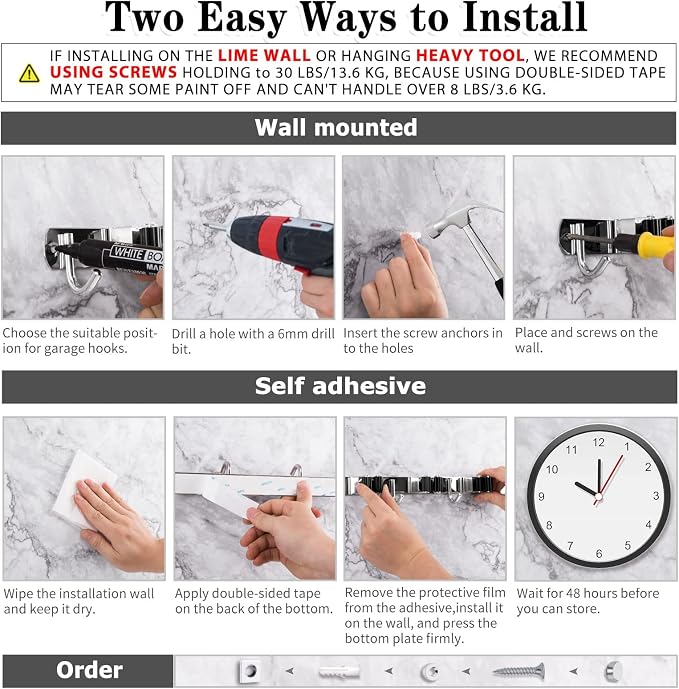 AceMining Broom Holder Wall Mount, 3 Racks 4 Hooks Heavy Duty Mop Organizer | Mop Holder Wall Mount and Broom Hanger for Garage, Laundry Room, Kitchen and Utility Storage
