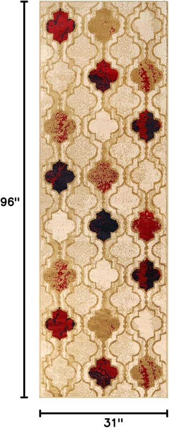 SUPERIOR Indoor Runner Rugs, Modern Area Rug, 2'7"x8', Beige | Geometric Design Floor Décor, Easy Care High Traffic Areas Living Dining Room, Bedroom, Office, Entryway, Viking Collection