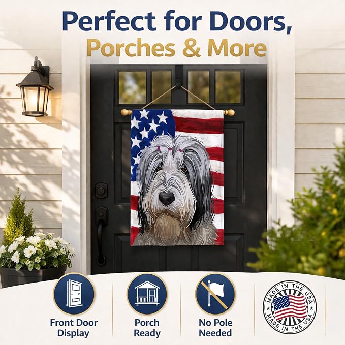 Caroline's Treasures CK6654CHF Polish Lowland Sheepdog American Flag House Flag Large Porch Sleeve Pole Decorative Outside Yard Banner Artwork Wall Hanging, Polyester, House Size, Multicolor