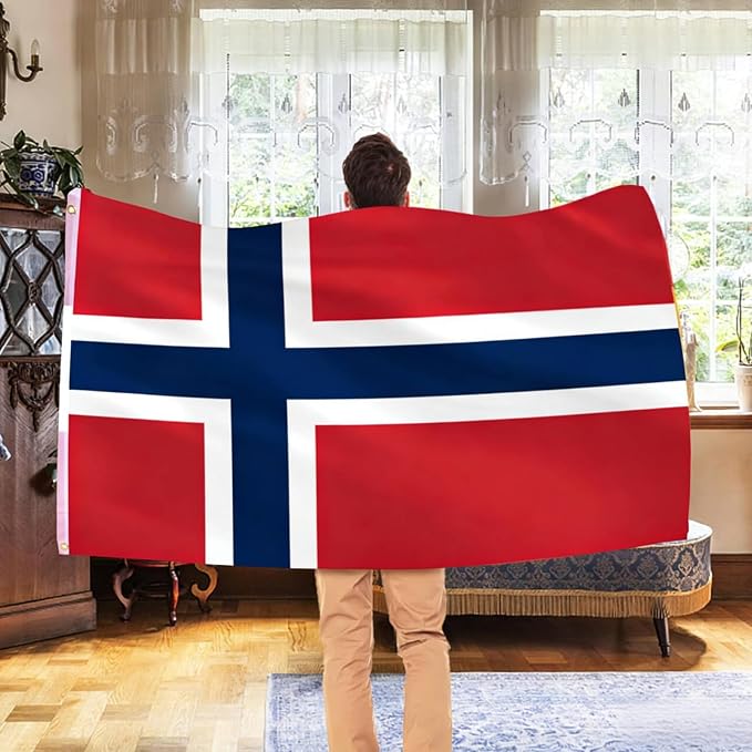 Ahfulife Norway Flag 3x5 Ft, 2 Pcs Large Norwegian National Flags for Outdoor Indoor, Double Sided with Brass Eyelets for World Cup, Party, Garden, Bar, Street Decor