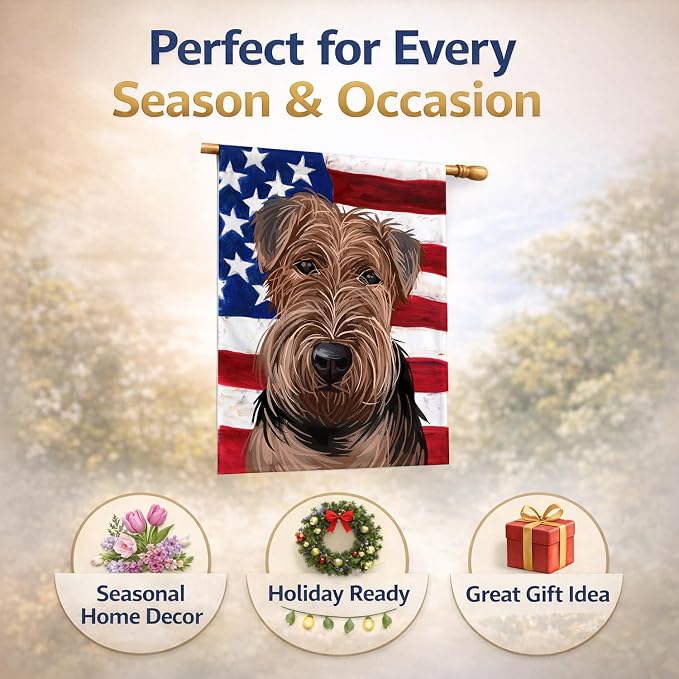 Caroline's Treasures CK6754CHF Welsh Terrier American Flag House Flag Large Porch Sleeve Pole Decorative Outside Yard Banner Artwork Wall Hanging, Polyester, House Size, Multicolor