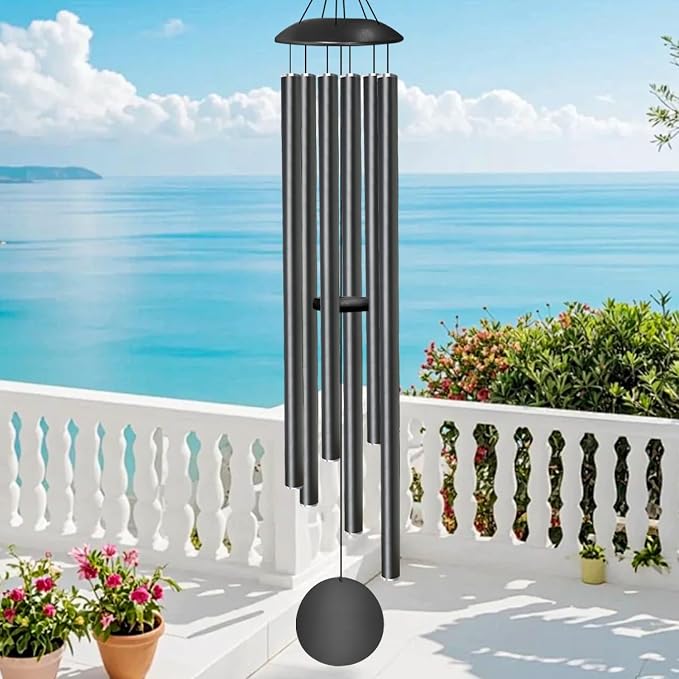66" Wind Chimes for Outside Deep Tone - 6 Thicken Tubes Large Wind Chimes for Outdoor, Gifts for Mothers Day, Women, Mom, Grandma, Sympathy, Big Windchimes for Garden and Patio (Black)