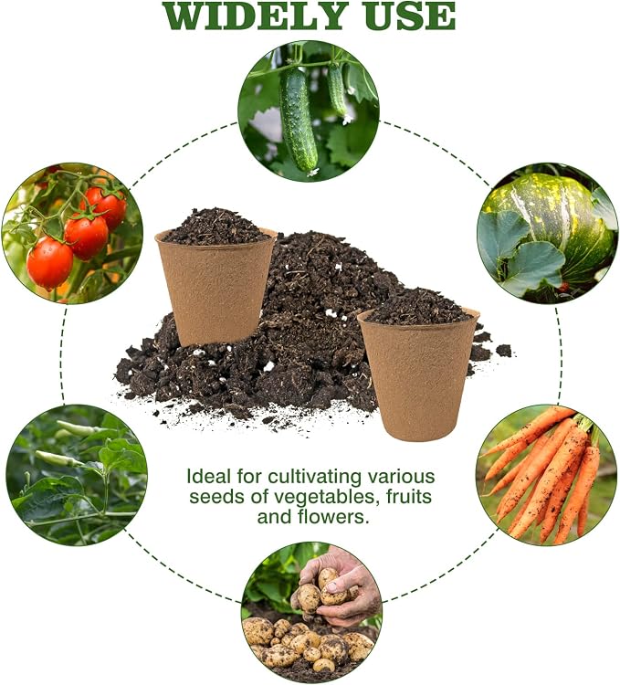 INCIKITI 40Pcs 3.15 Inch Peat Pots, Biodegradable Eco-Friendly Round Plant Seedling Starters Kit, Seed Germination Trays with 10 Labels for Flower Vegetable Tomato Saplings & Herb Germination, Khaki