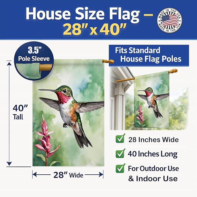 Caroline's Treasures Calliope Hummingbird House Flag Large Porch Sleeve Pole Decorative Outside Yard Banner Artwork Wall Hanging, Polyester, House Size, Multicolor