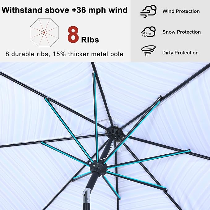 ABCCANOPY 10FT Patio Umbrella, Outdoor Waterproof Table Umbrella with Push Button Tilt and Crank, 8 Ribs UV Protection Pool Umbrella for Garden, Lawn, Deck & Backyard(Khaki Gray Stripes)