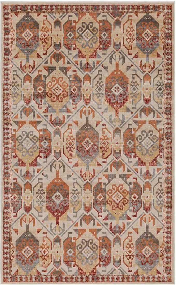 Superior Indoor Area Rug or Runner, Patchwork Rustic Leaves Floor Decor, Soft Plush Rugs for Living Room, Office, Kitchen, Dining, Aesthetic Home Accessories, Zelder Collection 2ft x 3ft - Rust