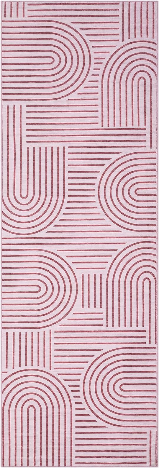 ROYHOME Modern 2x6 Hallway Runner Rug Non Slip Washable Kitchen Rug, Pink | Abstract Bath Mat, Rainbow Geometric Runners Rugs for Bedroom, Soft Long Rugs for Entryway Arch Pattern Bathroom Laundry Dorm