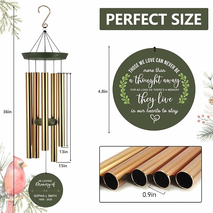 ASTARIN Memorial Wind Chimes for Loss of Loved One/Mother Personalized, Bereavement Wind Chimes Gift for Funeral, Indoor/Outdoor Windchime 30/36 inch(Produced in Texas)