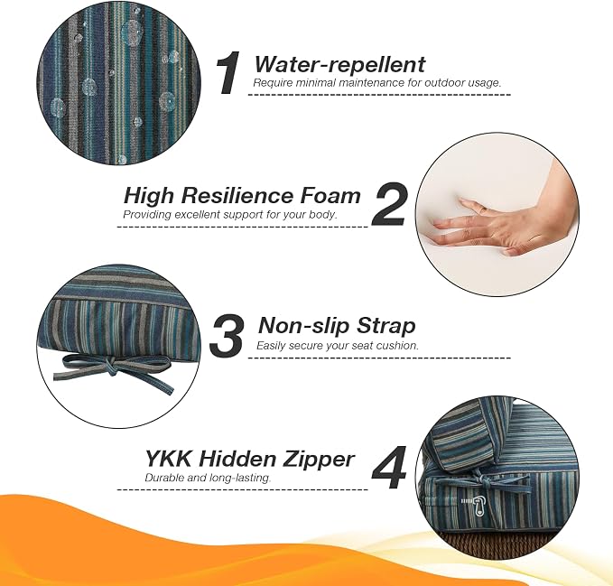 Unimatta Sunbrella Outdoor Separate High Back Cushion Seat Pads, 2-Pack 44 x 21 Inch Water-Repellent & Fade-Resistant Patio Furniture Cushions with Ties for Adirondack, Rocking Chairs, Troupe Dock