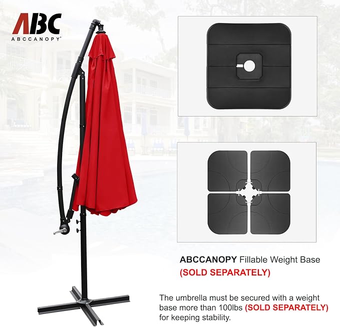 ABCCANOPY Premium Cantilever Patio Umbrellas 9FT (Bright Red)