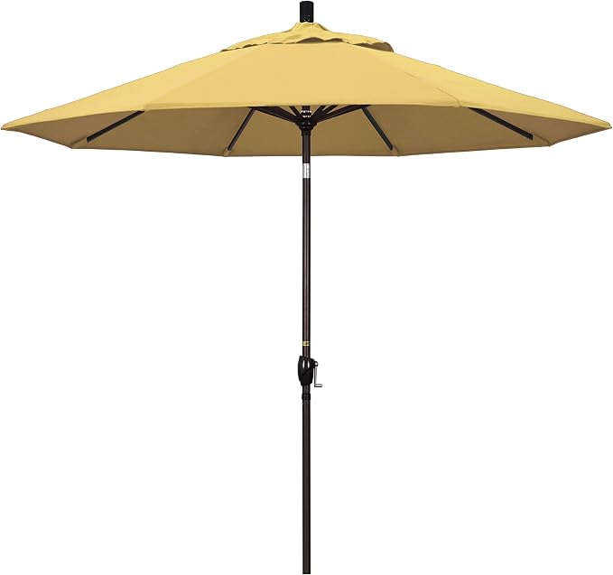 California Umbrella 9' Round Aluminum Market Umbrella, Crank Lift, Push Button Tilt, Bronze Pole