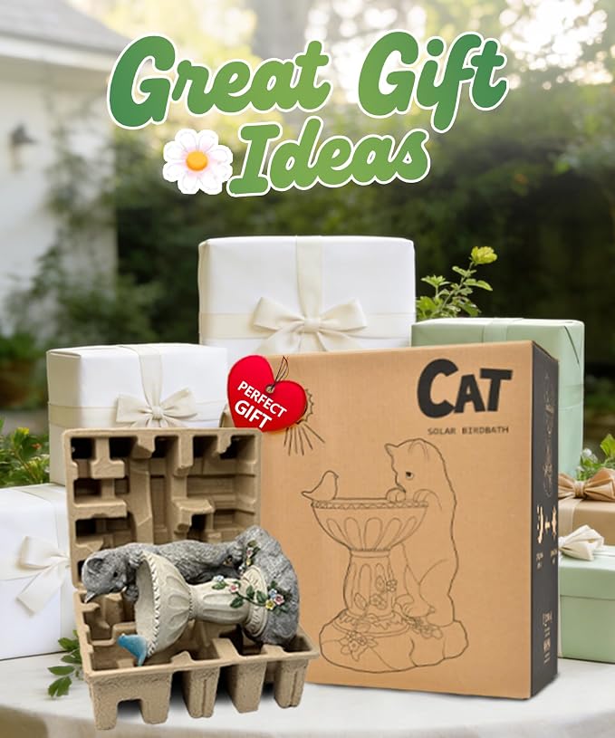 Nacome Solar Cat Statue for Garden Decor: IP44 Weatherproof Resin with Automatic Lighting - No Installation- Outdoor Yard Patio Balcony Art - Birthday Gifts for Bird Lovers Mom Grandma Women | Outdoor Yard Patio Balcony Front Decorations, Birthday Gift...