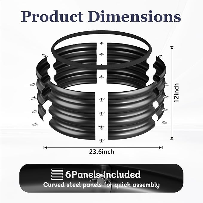 2 x 2 x 1 ft Round Raised Garden Bed, Black 1 Pack 0.6 mm Thick Galvanized Steel Planter Box with Double Layer Paint and Safety Edge Trim for Vegetables Flowers Herbs Outdoor Garden