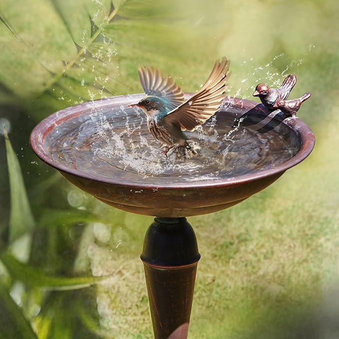 Cast Iron Pedestal Bird Bath,Metal Bird Bath for Outdoor,Vintage Birdbath | 27.5”H Outdoor Bird Bath,Standing Bird Bath for Garden Patio Lawn Decor