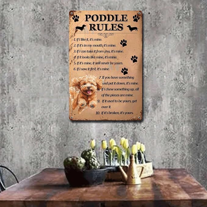 Metal Sign Tin Sign Vintage Wall Art Poddle Rules Bar Signs for Home Decor for Room 12×16 Inches
