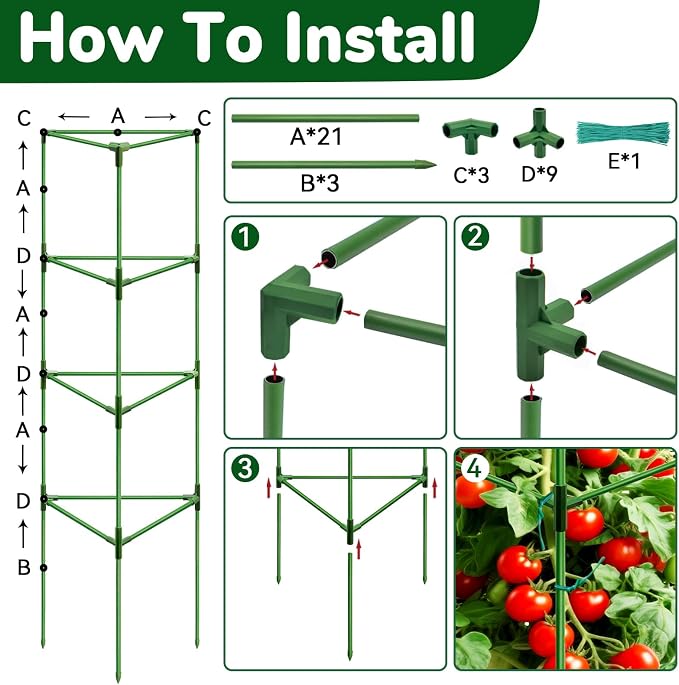 ZeeDix 65 Inch Tall Tomato Cages for Garden, 2 Pack Heavy Duty Large Plant Support Stakes for Heavy Climbing Vegetables, Adjustable Tomato Trellis for Outdoor Raised Garden Beds