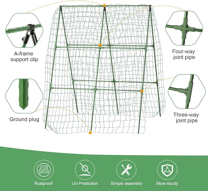 2PCS Cucumber Trellis for Climbing Plants Outdoor, Garden Trellis for Raised Bed Garden,Vegetable Grow Supports with Climbing Net for Tomato Bean Squash, Grape Zucchini (2PCS)