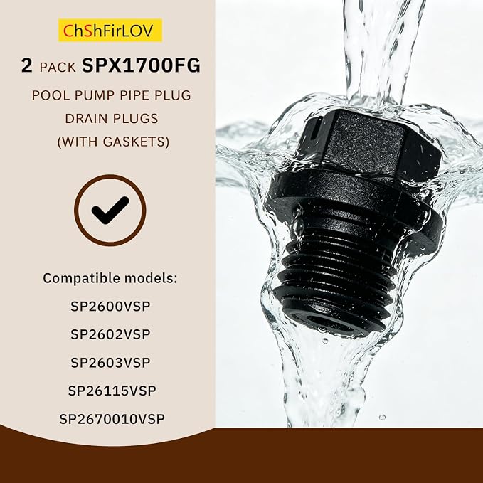 SPX1700FG Pool Pump Pipe Plug Drain Plugs with Gaskets for Hayward Pool Cleaner Pumps & Power-flo LX Pump Series (2PCS)