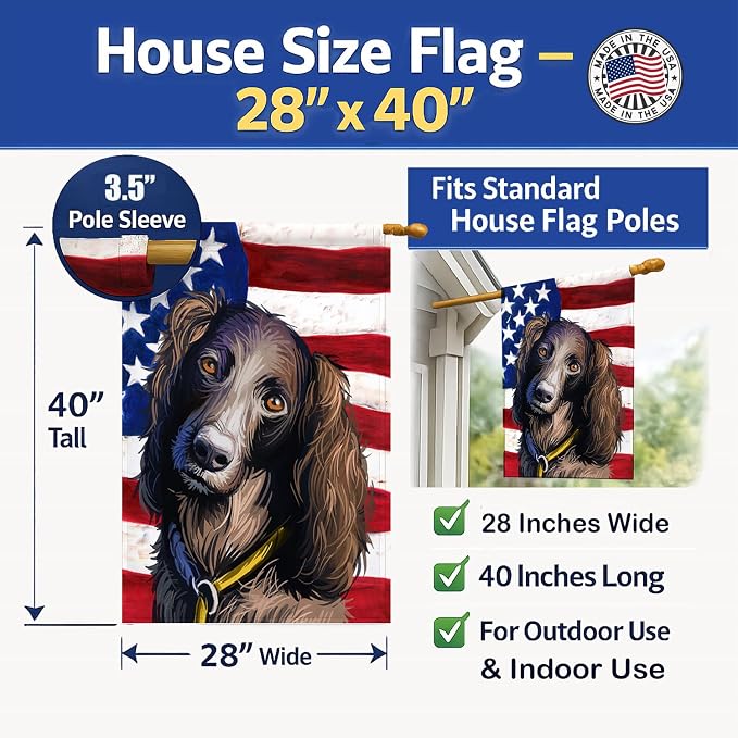 Caroline's Treasures CK6685CHF Saint-Usuge Spaniel Dog American Flag House Flag Large Porch Sleeve Pole Decorative Outside Yard Banner Artwork Wall Hanging, Polyester, House Size, Multicolor