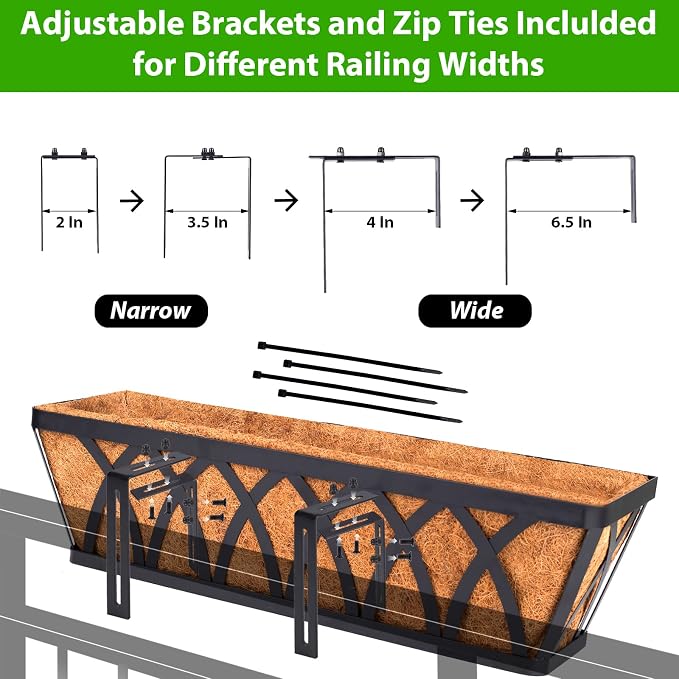 HKZ Deck Balcony Railing Planter Window Boxes - 2 Pack 24 Inch Planter Box, Balcony Planters Railing Hanging, Window Boxes Outdoor Fence Planters