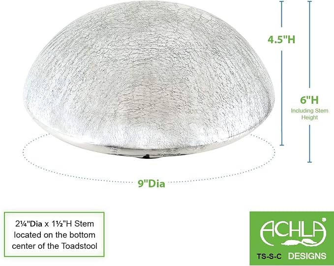 Achla Designs Glass Toadstool Mushroom Gazing Ball, Silver