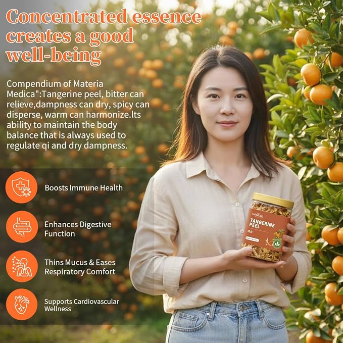 Baihuatang Natural Dried Tangerine Peel for Tea 4.58oz/130g Orange Peel Strips Mandarin Pure Citrus Peel Strips Natural Mandarine Scent Suitable for Cooking & Tea 橘皮 陈皮丝