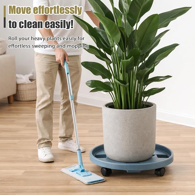 5-pack 14.2" Large Plant Caddy with Wheels Plastic Plant Dolly with Locking Caster Flower Pot Mover Rollers Wheeled Rolling Plant Stands Round Plant Saucer on Wheels Indoor Outdoor Base Coasters Gray