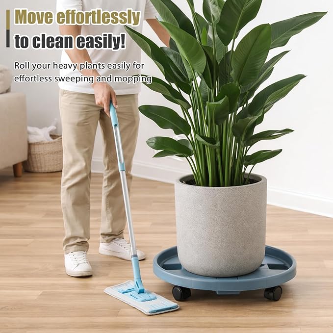 4-pack 16" Extra-large Plant Caddy with Wheels Plastic Plant Dolly with Locking Caster Flower Pot Mover Rollers Wheeled Rolling Plant Stands Round Plant Saucer Indoor Outdoor Base Coasters Gray