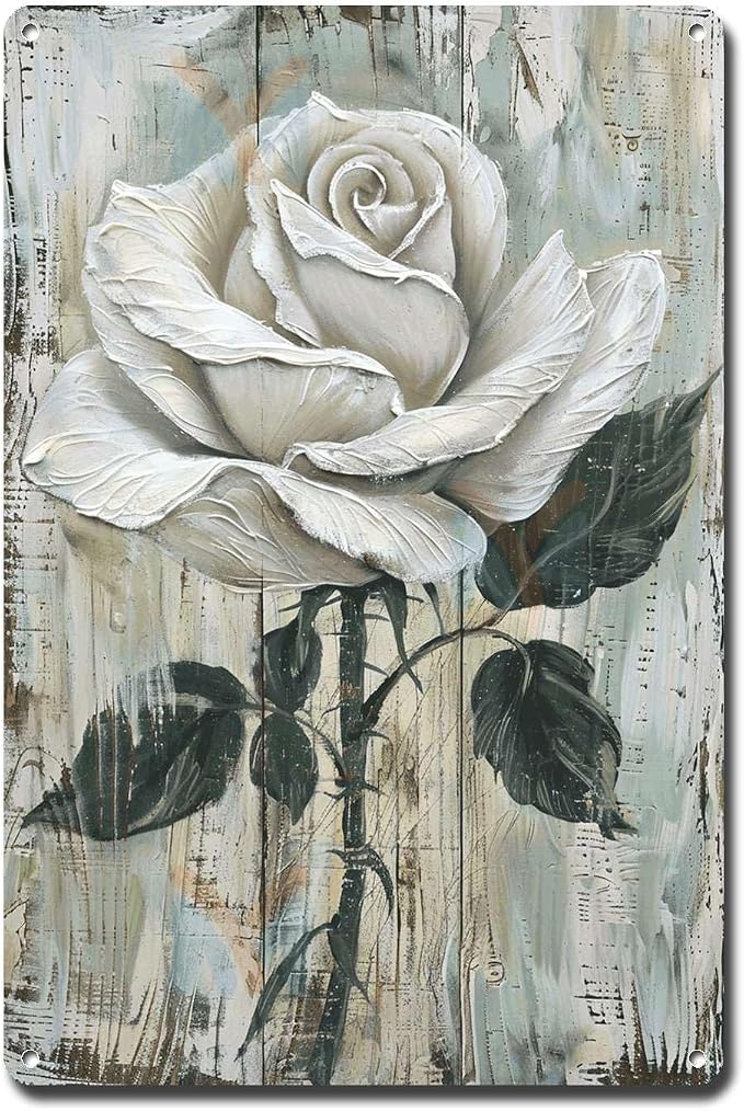 Metal Sign Tin Sign Vintage Wall Art Vintage Rose Bloom Tin Sign for Rustic Wall Art Shabby Chic Gardens and Corrosion Resistant Alumi Funny Garden Signs for Pub 8×12 Inches