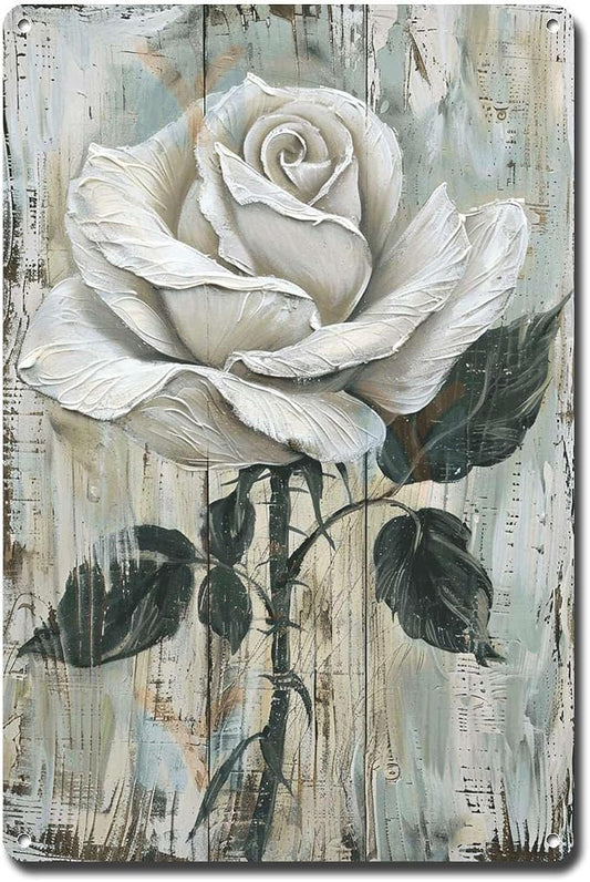 Metal Sign Tin Sign Vintage Wall Art Vintage Rose Bloom Tin Sign for Rustic Wall Art Shabby Chic Gardens and Corrosion Resistant Alumi Metal Garden Signs for Club 6×8 Inches