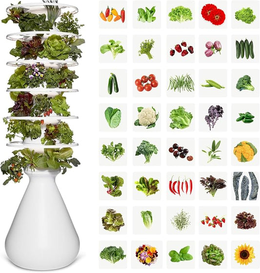 Lettuce Grow Farmstand Large Hydroponic Tower Planters, 6 Ft 7 in Vertical Planter Herb Garden Planter Hydroponics Growing System with Glow Rings Plus 36 Seedling Credits