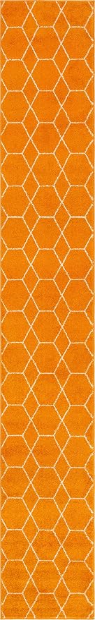 Unique Loom Trellis Frieze Collection Area Rug - Geometric (2' x 13' 1" Runner, Orange/ Ivory)