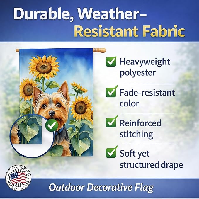 Caroline's Treasures DAC6165CHF Silky Terrier in Sunflowers House Flag Large Porch Sleeve Pole Decorative Outside Yard Banner Artwork Wall Hanging, Polyester, House Size, Multicolor