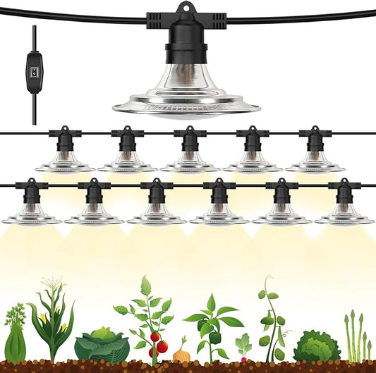Outdoor LED Grow Lights for Greenhouse 12-Light Waterproof String Grow Light, Full Spectrum LED Plant Grow Light Lamp, Waterproof Greenhouse Grow Lights for Seedling, Veg, Flower