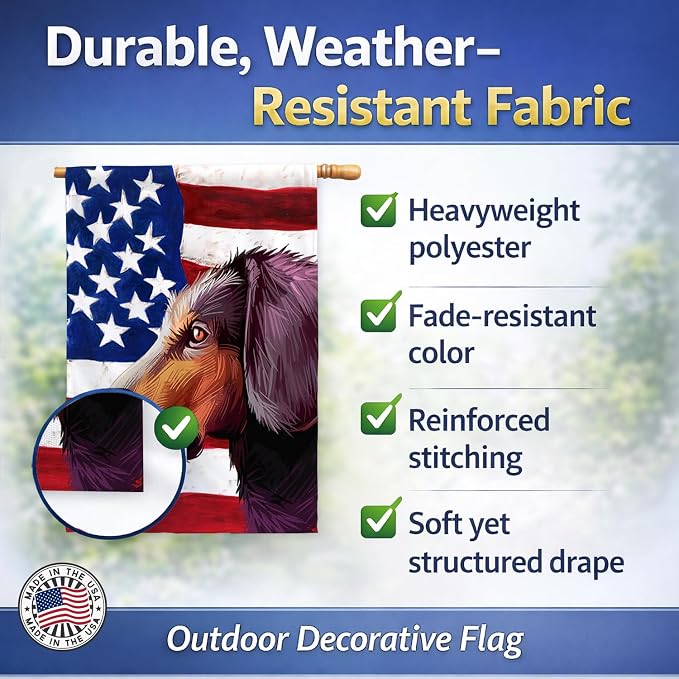 Caroline's Treasures CK6621CHF Montenegrin Mountain Hound American Flag House Flag Large Porch Sleeve Pole Decorative Outside Yard Banner Artwork Wall Hanging, Polyester, House Size, Multicolor