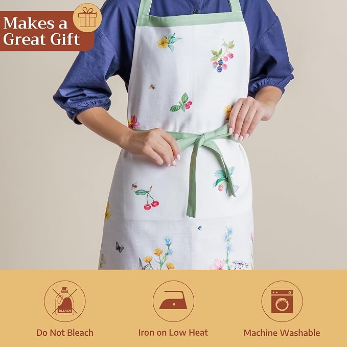 Maison d' Hermine Aprons for women with Pocket 100% Cotton (27.50"x31.50") | Adjustable Neck Strap & long ties Apron Men Chef Wedding Cooking Gardening Server Maid